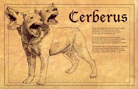 Harry Potter Cerberus, Percy Jackson Mythical Creatures, Harry Potter Mythical Creatures, Percy Jackson Cerberus, Percy Jackson Poster Art, Mythical Monsters Mythology, Cerberus Mythology, Mythical Creatures Art Mythology, Mythical Creatures Mythology