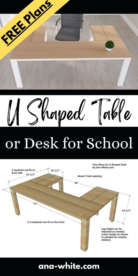 Diy U Shaped Table, U Shaped Table, Desk For School, Horseshoe Table, Workbench Plan, Project Table, Teachers Diy, Outdoor Furniture Plans, Bed Plans