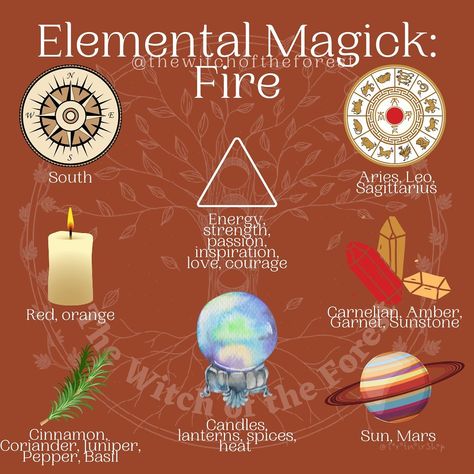 The Witch Of The Forest, Fire Element Witchcraft, Witch Basics, Fire Magick, Element Magic, Elemental Magick, Spiritual Crafts, Fire Witch, Digital Grimoire