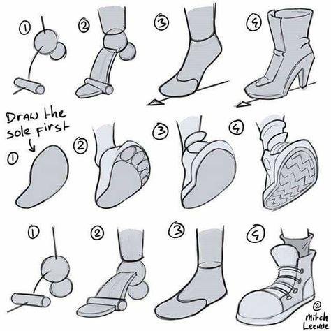 Cartoon Shoes Drawing, Drawing Tutorial Cartoon, How To Draw Shoes, Mitch Leeuwe, Feet Drawing, Cartoon Body, Drawing Things, Cartoon Style Drawing, Clothing Reference