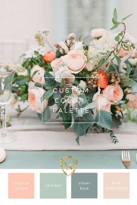 Stylist's Corner: Inspo Style Shoot featuring Peach-Pink-Green-White Color Palettes for Spring 2021 - Waterlily Weddings Soft Fall Color Palette, Peach Wedding Theme, Green Spring Wedding, Destination Wedding Colors, Peach Wedding Colors, Wedding Color Schemes Spring, Spring Wedding Color Palette, Pink Green Wedding, Colorful Wedding Invitations