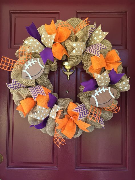 Clemson Tiger Wreath, Clemson Clemson Birthday, Clemson Crafts, Clemson Wreath, Clemson Party, Clemson Decor, Bee Wreaths, College Announcements, Deco Mesh Ideas, Strawberry Festival