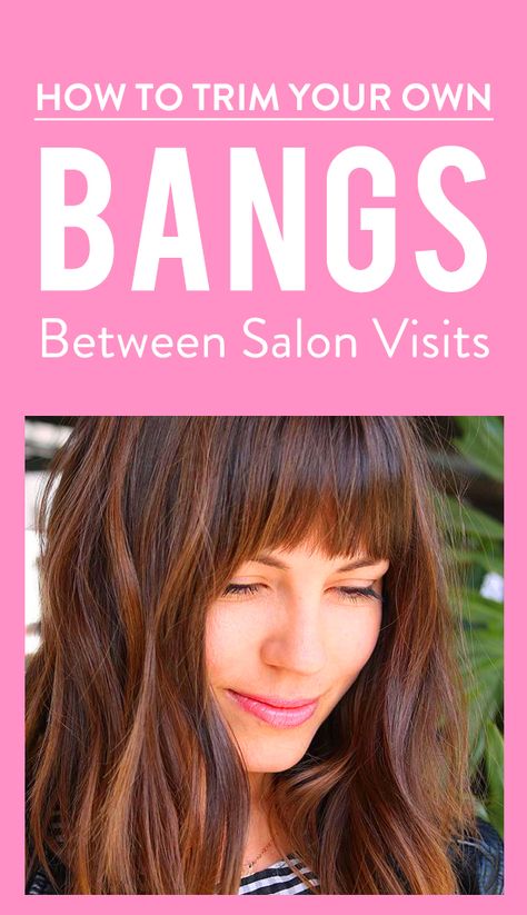 How To Trim Your Bangs At Home, Adding Bangs To Long Hair, Trimming Your Own Bangs, How To Trim Bangs Tutorials, Trim Bangs Diy, How To Trim Fringe Bangs, How To Keep Bangs From Separating, Curtain Bangs Trim, Bang Trim Tutorial