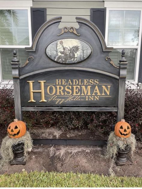 Headless Horseman Decoration, Sleepy Hallow Halloween Yard, Halloween Sleepy Hollow, Sleepy Hallow Decorations, Sleepy Hallow Decor, Sleepy Hollow Sign, Sleepy Hollow Decor, Headboard Halloween Sign, Headless Horseman Decor