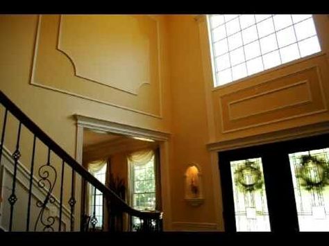 Foyer Molding, Two Story Foyer Ideas Entryway, Two Story Foyer Ideas, Entry Foyer Ideas, Foyer Ideas Entryway, Metal Balusters, House Mold, 2 Story Foyer, Large Foyer