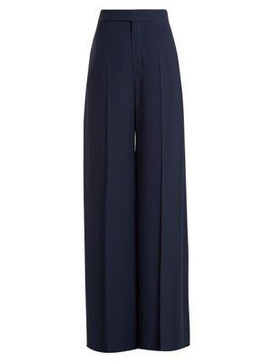 Chloé Wide-leg cady trousers Navy Wide Leg Pants, Elegant Trousers, Classy Pants, Elegant Pants, Navy Trousers, Elegant Pant, Leg Model, Navy Blue Pants, Blue Trousers