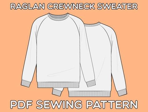 PDF sewing pattern for a long sleeve raglan crew neck sweater with step by step sewing instructions, ready to print on 8.5 x 11 standard printer paper. crewneck fit is a unisex aesthetic with slim fit and raglan sleeves. Sleeve and body lengths are customizable. DIFFICULTY LEVEL: EASY FABRIC: 1 Easy Sweater Knitting Patterns, Formal Dress Patterns, Sundress Pattern, Simple Sweater, Coop Plans, Chunky Knit Hat, Doll Sewing, Sweater Crochet, Memory Bear