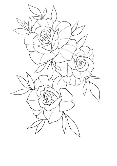 Roses Tattoo Outline, 3 Roses Tattoo, Atrapasueños Tattoo, Rose Tattoo Stencil, Rose Drawing Tattoo, Card Tattoo Designs, Flower Tattoo Drawings, Tattoo Outline Drawing, Roses Tattoo