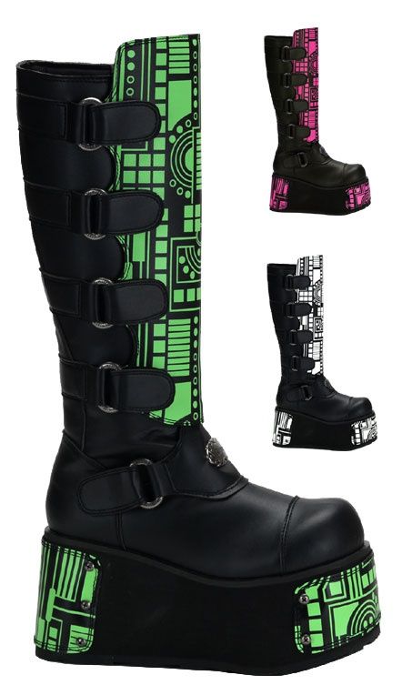 Amazing. Robot platform boots Cyberpunk Boots, Goth Platform Boots, Accessories Gothic, Demonia Boots, Gothic Boots, Demonia Shoes, Gothic Shoes, Punk Boots, Cyberpunk Fashion