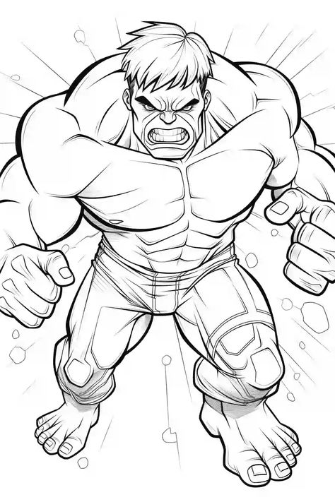 Hulk Sketch, Green Superhero, Hulk Coloring Pages, Batman Coloring Pages, Avengers Coloring Pages, Chibi Coloring Pages, Free Coloring Pages For Kids, Superhero Coloring Pages, Avengers Coloring