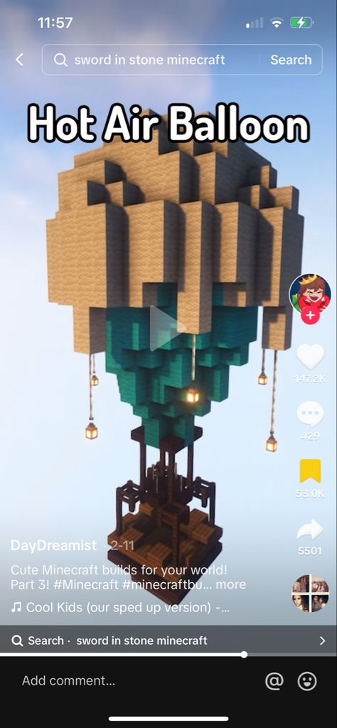 Minecraft Hot Air Balloon, Minecraft Island, Farm Minecraft, Flying Balloon, Minecraft Stuff, Minecraft Builds, Minecraft Projects, Minecraft Creations, Minecraft Designs