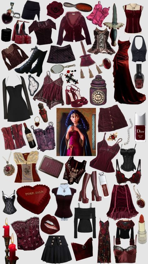 #mothergothel #gothic #rapunzel #disney #red #redaesthetic #tangled #emo Rapunzel Disney, Tangled Party, Red Aesthetic, Aesthetic Outfits, Outfits Aesthetic, Rapunzel, Tangled, Party Outfit, Halloween Costumes