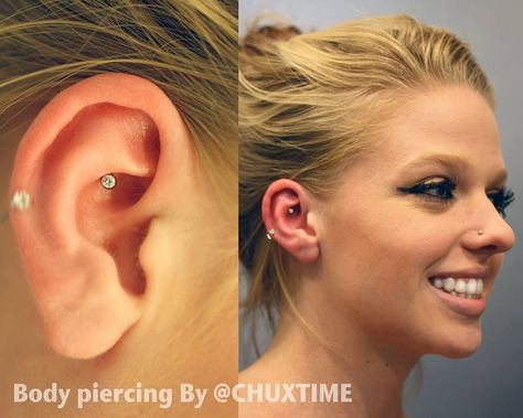 Pretty awesome concept high conch piercing done by @Cate Huxtable Time High Conch Piercing, Conch Piercing, Conch, Pretty Cool, Body Jewelry, Body Art, Piercings, Pearl Earrings, Tattoos