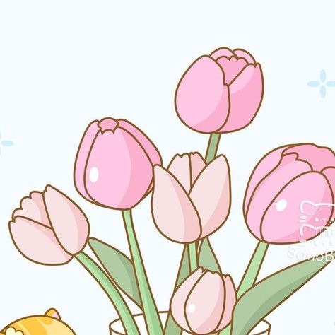 Tulip Cartoon, Tulips Art, Kawaii Aesthetic, What Is Your Favorite, Spring Flower, Kawaii Art, Flower Drawing, Cartoon Drawings, Spring Flowers