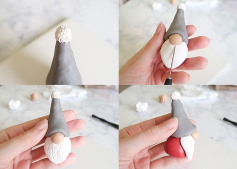 Polymer Clay Christmas Gnome Tutorial | Woo! Jr. Kids Activities Polymer Clay Gnome Ornaments, Polymer Clay Christmas Gnomes, Clay Gnomes Diy How To Make Step By Step, Polymer Clay Gnomes Diy, Diy Clay Gnomes, Sculpey Clay Ideas Tutorials, Clay Gnomes Diy, Polymer Clay Gnomes Tutorial, Polymer Gnome