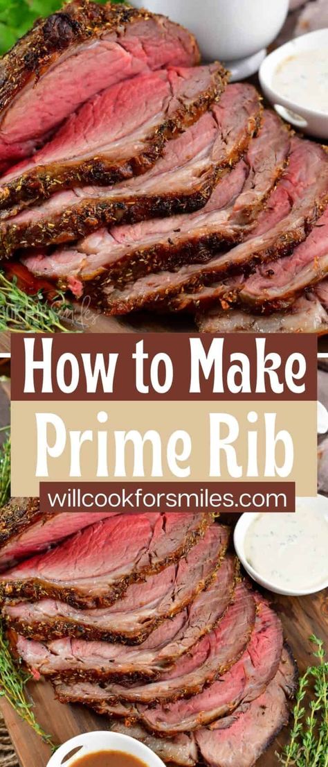 Your holiday dinners won’t be complete without a perfect Prime Rib at the center of the table. Prime Rib, aka standing rib roast, is beautifully soft and tender after slow roasting in the oven. This steak shines on its own but you can also serve it with Au Jus or horseradish sauce. Smoked Standing Rib Roast, Smoked Rib Roast, Prim Rib, Prime Rib Roast Recipe Ovens, Smoked Prime Rib Recipe, Cooking Prime Rib Roast, Slow Roasted Prime Rib, Prime Rib Dinner, Smoked Prime Rib