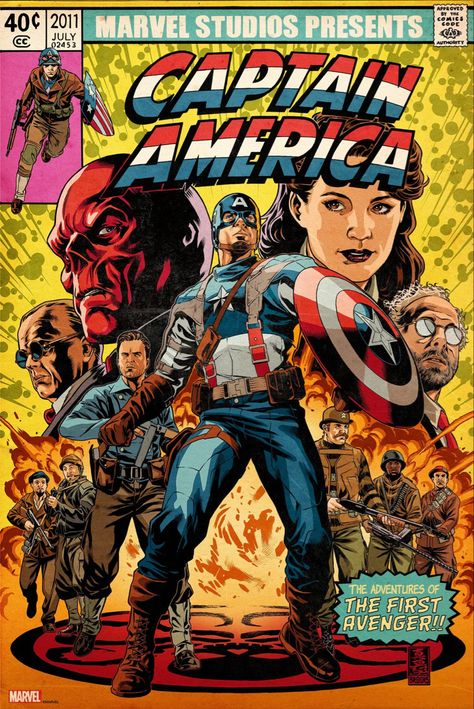 Captain America: The First Avenger mondo poster The First Avenger Poster, Avenger Poster, Marvel Retro Poster, Captain America Comic Cover, Captain America Comic Art, Captain America Poster, Mark Brooks, Mondo Posters, Marvel Retro