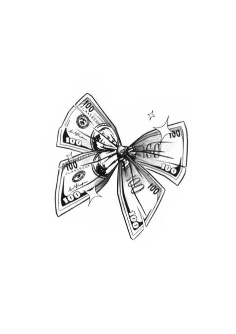 Money Idea Tattoos, Game Related Tattoos, Bow Money Tattoo, Money Bow Tattoo, 1 Of 1 Tattoo Stencil, Money Tattoo Ideas For Women, Womens Tattoo Ideas Unique Beautiful, Bow Tattoo Stencil, Bow Tattoo Ideas