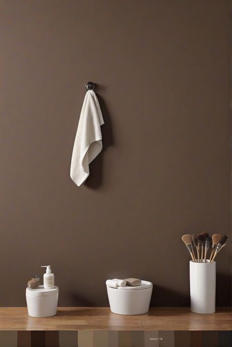 dark brown paint, bathroom paint colors, wall paint options, best wall paint Dark Brown Small Bathroom, Bathroom Brown Walls, Chocolate Bathroom Ideas, Modern Brown Bathroom Ideas, Chocolate Brown Bathroom Ideas, Dark Brown Bathroom Walls, Brown Paint Bathroom, Gray Brown Bathroom, Taupe Bathroom Walls