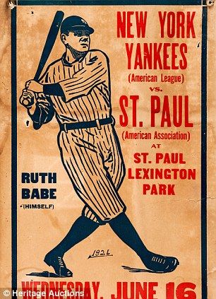 88-year-old Babe Ruth New York Yankees poster found behind a wall could fetch $20,000 Rockband Logos, Yankees Poster, Sports Inspiration, Vintage Letters, Baseball Signs, Dark Water, Yankees T Shirt, Baseball Posters, Baseball Art