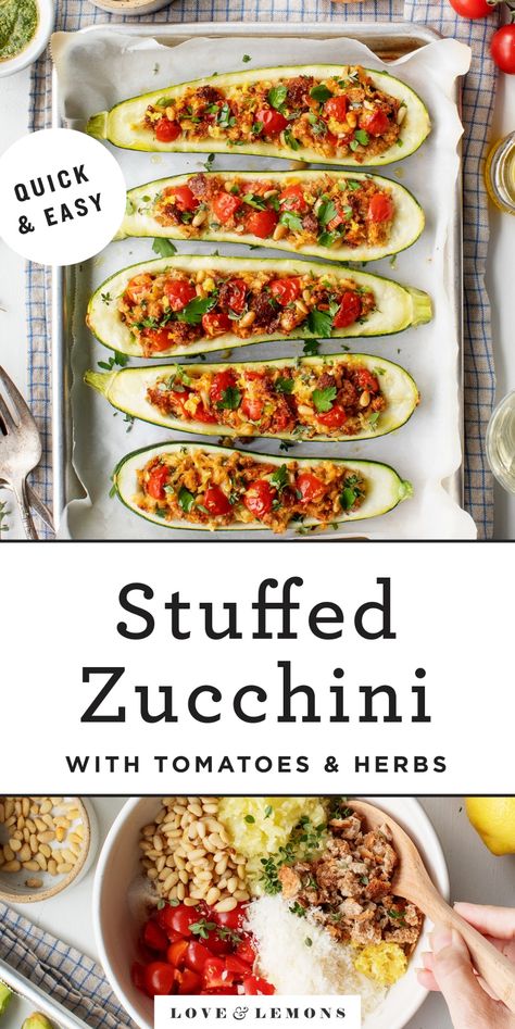 Stuffed Zucchini Boats Recipe - Love and Lemons Dinner Ideas Zucchini, Dinner Recipes Zucchini, Stuff Zucchini, Zucchini Boats Recipe, Light Summer Dinners, Large Zucchini, Zucchini Boat Recipes, Stuffed Zucchini Boats, Recipes Zucchini