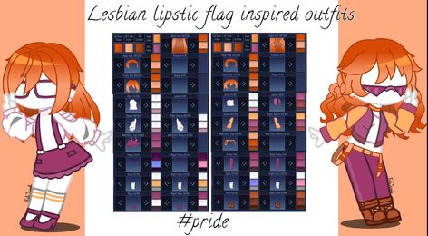 Happy pride month lesbian users! Tell me what you think or post your version of a lipstic- flag inspired outfit! Gacha Life Lesbian Outfit, Gacha Club Lesbian Outfit, Pride Gacha Club Outfits, Lesbian Flag Inspired Outfit, Gacha Lesbian Outfit, Gacha Sexuality Outfits, Gacha Pride Outfits, Gacha Club Shoes Ideas, Pride Month Outfit Ideas