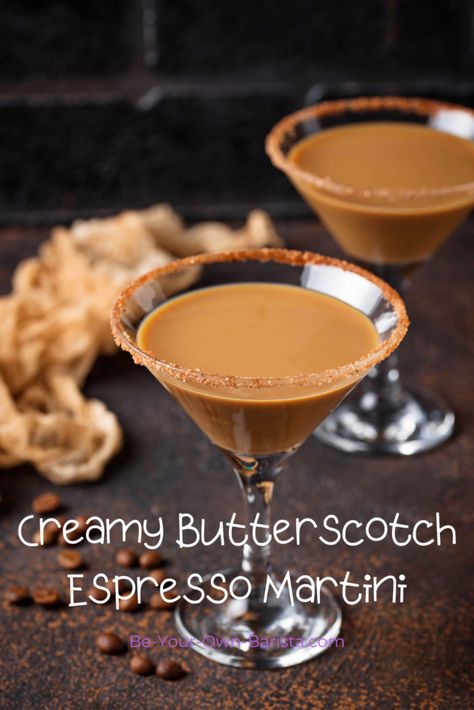 Espresso Alcohol Drinks, Butterscotch Martini Recipe, Butterscotch Rum Drinks, Brown Drinks Alcohol, Thanksgiving Espresso Martini, Butterscotch Liqueur Recipes, Espresso Shot Recipes, Butterscotch Drinks Alcohol, Butterscotch Liquor Drinks