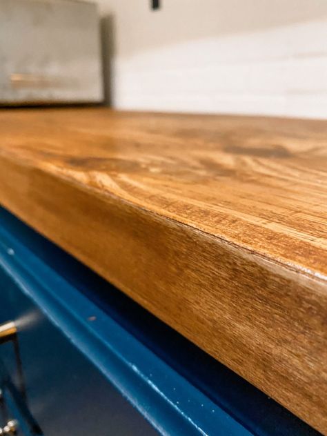 How to make a faux butcher block countertop: ORC Week 4 Faux Wood Countertop, Faux Butcher Block Countertops, Faux Butcher Block, Diy Butcher Block, Butcher Block Countertop, Walnut Butcher Block, Butcher Block Counter, Wood Countertop, Laminate Counter