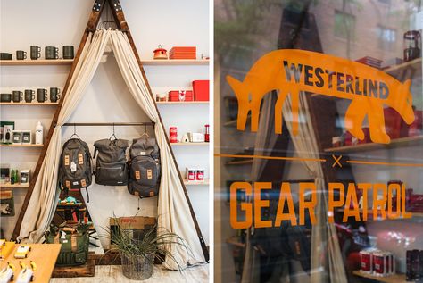 This Season’s Best Outdoor Gear Is on Display in Our NYC Pop-Up Camping Retail Display, Outdoor Store Display, Outdoor Retail Display, Camping Window Display, Camping Store Design, Outdoor Store Design, Camping Display, Gear Room Ideas, Gear Room