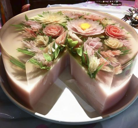 Jello Cakes, Puding Art, Cake Workshop, Gelatin Cake, Jello Art, 3d Jelly Cake, Gelatin Art, Jelly Cakes, Flower Jelly