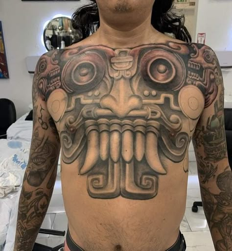 Mayan Neck Tattoo, Aztec Stomach Tattoos, Aztec Neck Tattoo, Jaguar Warrior, Art Chicano, Aztec Artwork, Mayan Tattoos, Aztec Symbols, Aztec Tattoos