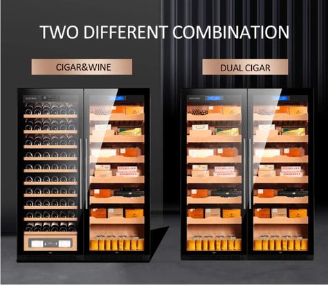 CS600 Electronic Cigar Humidor Double Door Cabinet. Now available in Cigar Only or Cigar & Wine Combination. In Stock Ready To Ship. #Cigarhumidor #cigars #cigarlounge Cedar Shelves, Humidor Cabinet, Bourbon Room, Humidor, Water Cooling, Door Cabinet, Climate Control, Cool Technology, Cedar Wood