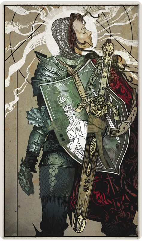 Dragon Age Tarot Cards, Blitz Design, Female Knight, Dragon Age Inquisition, Tarot Cards Art, Arte Cyberpunk, Male Character, Tarot Art, Fantasy Inspiration