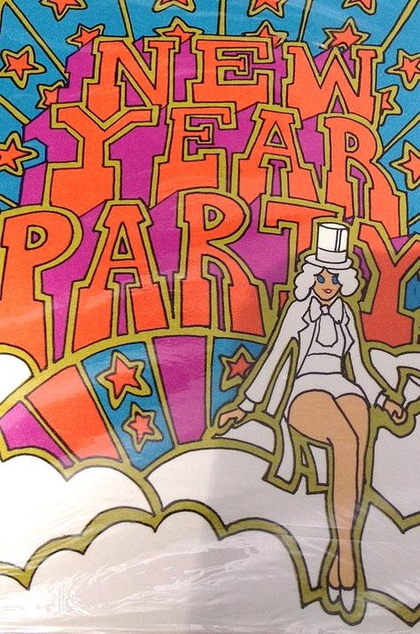 Swinging 1960s New Year party invite greeting card New Years Art, Vintage New Years, 70's Art, New Year Vintage, New Years Ball, New Years Eve Day, New Years Cards, Weird Vintage, Happy New Years