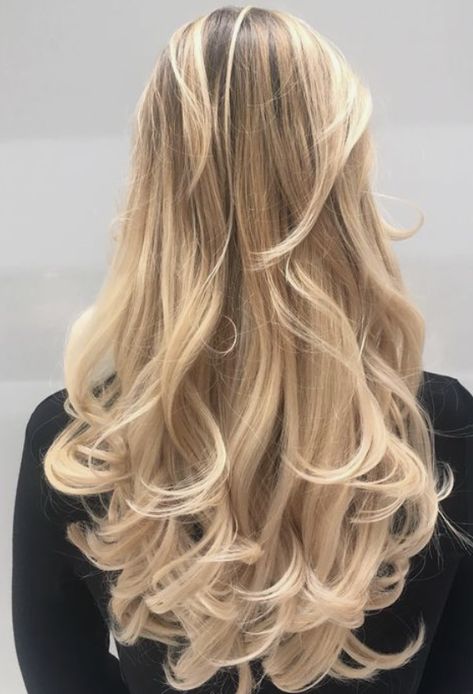 Want this bounce and shine from your home blowdry? We've made it easy ✨ Click the link to find out more ✨ Long Hair Waves Curls, Blonde Hair Blow Dry, Blow Wave Curls, Blow Wave Hair Long, Curly Blow Dry Long Hair, Blonde Formal Hair, Bouncy Curls Hairstyles, Blonde Blowout Curls, Blow Dry Waves