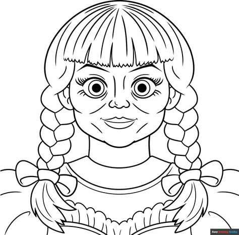 Free, printable Annabelle from The Conjuring coloring page for kids. Print it out or color it online. https://easydrawingguides.com/coloring-pages/annabelle-from-the-conjuring/ Annabelle Drawing, Annabelle Doll, Halloween Coloring Pages For Kids, Diy Drawings, Popular Cartoon Characters, Easy Drawing Guides, Doll Drawing, Drawing Guides, How To Draw Animals