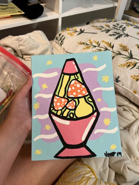 Puff And Paint Ideas, Lava Lamp Painting Canvas, Painting Ideas On Canvas Mushrooms, Painting Ideas Mushrooms, Easy Mushroom Painting, Mushroom Canvas Painting, Pinting Ideas, Mushroom Canvas Art, Paint Marker Ideas