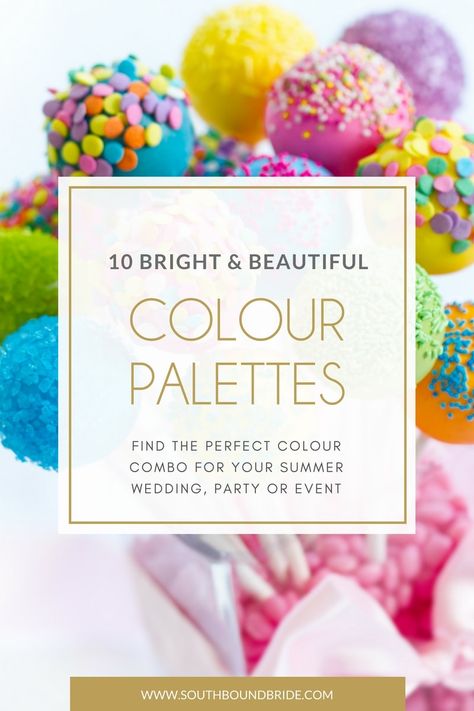 10 Bright Wedding Color Palettes | SouthBound Bride Bright Wedding Colour Palettes, Bright Wedding Color Palette, Bright Wedding Palette, Bright Wedding Color Schemes, Wedding Colour Palettes, Colourful Weddings, Bright Wedding Colors, Wedding Color Palettes, Pallet Wedding