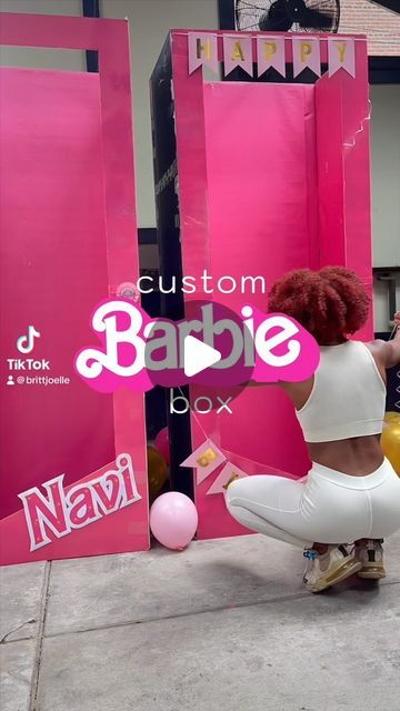 brittney joelle on Instagram: "in honor of the movie coming out, here’s some DIY barbie boxes i made for the low 💕  #diyproject #barbiebox #dollartreediy #dollartreefinds" Life Size Barbie Box Diy, Diy Barbie Box Photo Booths, Barbie Box Diy, Barbie Box Photoshoot, Diy Barbie Party Decorations, Barbie Centerpieces, Barbie Decorations, Life Size Barbie, Barbie Party Decorations