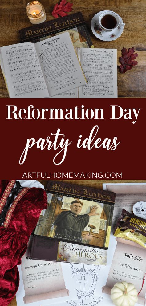 Reformation Day Party Reformation Day Decorations, Reformation Day Party Ideas, Homeschool Party Ideas, Reformation Party Ideas, Reformation Day Party, Reformation Celebration, Reformation Party, Art Party Activities, Reformation Sunday