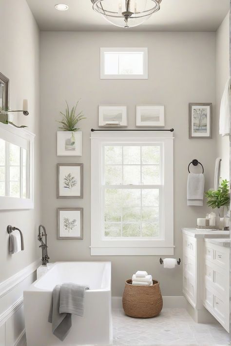 Farmhouse Bathroom Paint Colors Behr, Restroom Color Schemes, Carrera Marble Bathroom Color Scheme, Bathroom Paint No Windows, Painted Bathroom Walls Ideas, Paint Color Schemes For Bathroom, Paint Colors For A Small Bathroom, Revere Pewter Sherwin Williams, Small Bathroom Paint Colors No Window