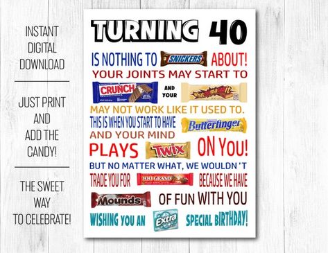 Birthday Candy Board, Candy Poster Board, Birthday Candy Poster, Retirement Candy, Candy Birthday Cards, Candy Bar Poster, 60th Birthday Gifts For Men, 50th Birthday Gifts For Men, Birthday Boards