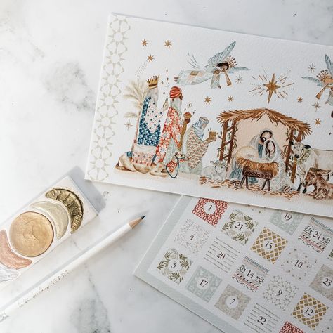 Nativity, Christmas illustration, watercolor, advent calendar, nativity scene, modern Christmas #watercolourheartillustration #doitfortheprocess #adventcalendar #christmasillustration #surfacepatterndesigner Watercolour Nativity Scene, Simple Nativity Watercolor, Christmas Watercolor Nativity, Modern Christmas Illustration, Nativity Scene Watercolor, Nativity Illustration Christmas, Nativity Scene Illustration, Watercolor Nativity Christmas Cards, Christmas Illustration Watercolor