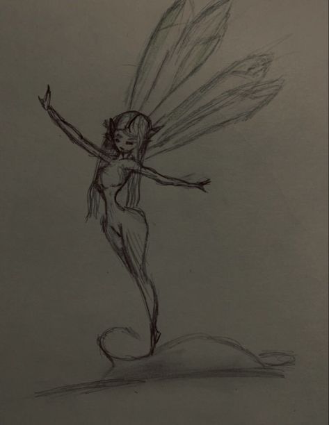 Fairies Drawing Easy, Fairy Sitting Drawing, Fairy Body Drawing, Pixie Sketch, Naked Fairy Tattoo, Fairy Sketches, Easy Fairy Drawing, Drawing Ideas Doodles, Fairy Sketch