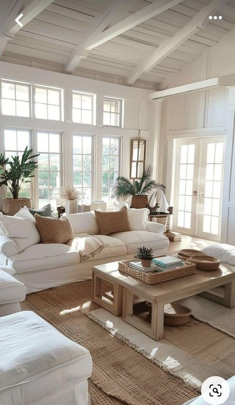 Coastal Sitting Room Ideas, Coastal Country Home, Hobbie Farm, New England Style Living Room, Comfy Cozy Living Room, Coastal Casual Living Room, Boho 2024, Neutral Coastal Living Room, Cozy Coastal Living Room