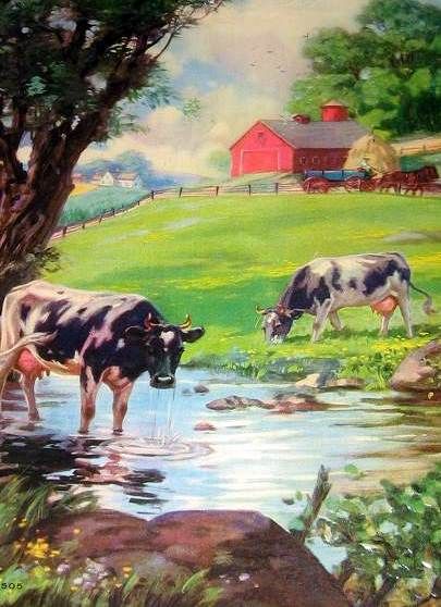 Henry Hintermeister, Farm Scene Painting, Classic Illustration, Illustration Postcard, Farm Pictures, American Gallery, Farm Paintings, Farm Art, Cow Painting