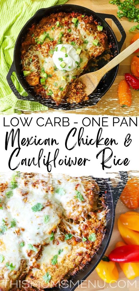 Keto Mexican Chicken, Cauliflower Mexican Rice, Chicken And Cauliflower Rice, Chicken And Cauliflower, Mexican Chicken And Rice, Mexican Chicken Casserole, Chicken Rice Recipes, Low Carb Mexican, Chicken Cauliflower