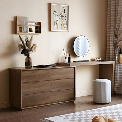 Modern Brown Wood Makeup Vanity with Drawers & Soft Close Drawer Glides - Makeup Vanity 98"L x 16"W x 29"H Makeup Vanity With Drawers, Vanity With Drawers, Bedroom Modern Minimalist, Wood Makeup Vanity, Kids Armoire, Makeup Vanity Stools, Wood Storage Cabinet, Drawer Glides, Kids Nightstand