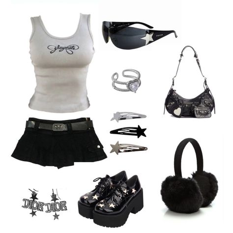 Black Mini Skirt Outfit Y2k Grunge, Expensive Y2k Outfits, Mini Shirt Outfit Y2k, Black Mini Skirt Outfit Y2k, Y2k Micro Skirt Outfit, Mini Skirt Outfit Y2k Grunge, Y2k Miniskirt Outfits, Black And White Y2k Outfits, Y2k Outfits Street Styles Skirts