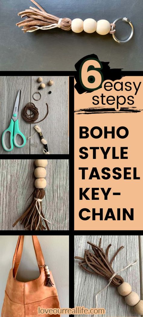 Wooden Beaded Keychains, How To Make Boho Jewelry, Boho Keychain Ideas, Wood Bead Keychain Diy, How To Make Keychains With Beads, Beaded Key Chains Diy Keychain Ideas, Circle Keychain Ideas, Diy Keychains To Sell, Diy Tassel Keychain